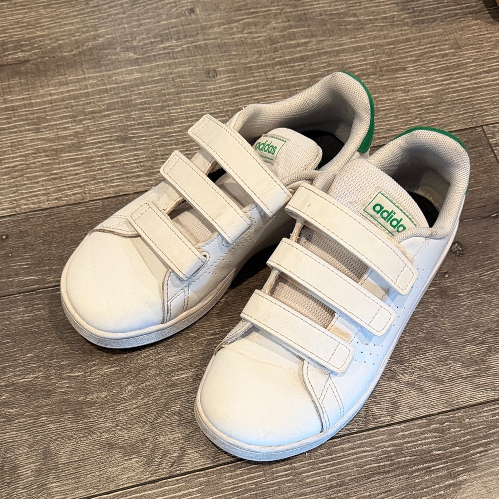 Adidas Grand Court Kids White Green Velcro Sneakers Size 13.5